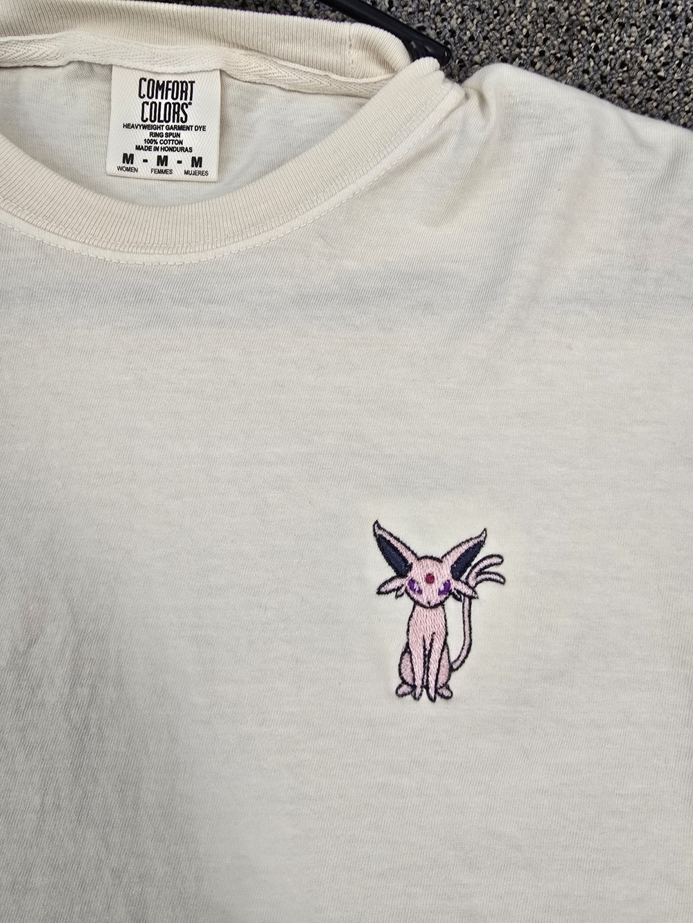 Comfort Colors Cream Tee with Pink Cat Embroidery